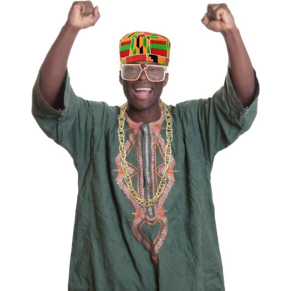 Hip Hop Costume Set 80s 90s Kente Kufi Hat Sunglasses Jewelry Accessories main image 5